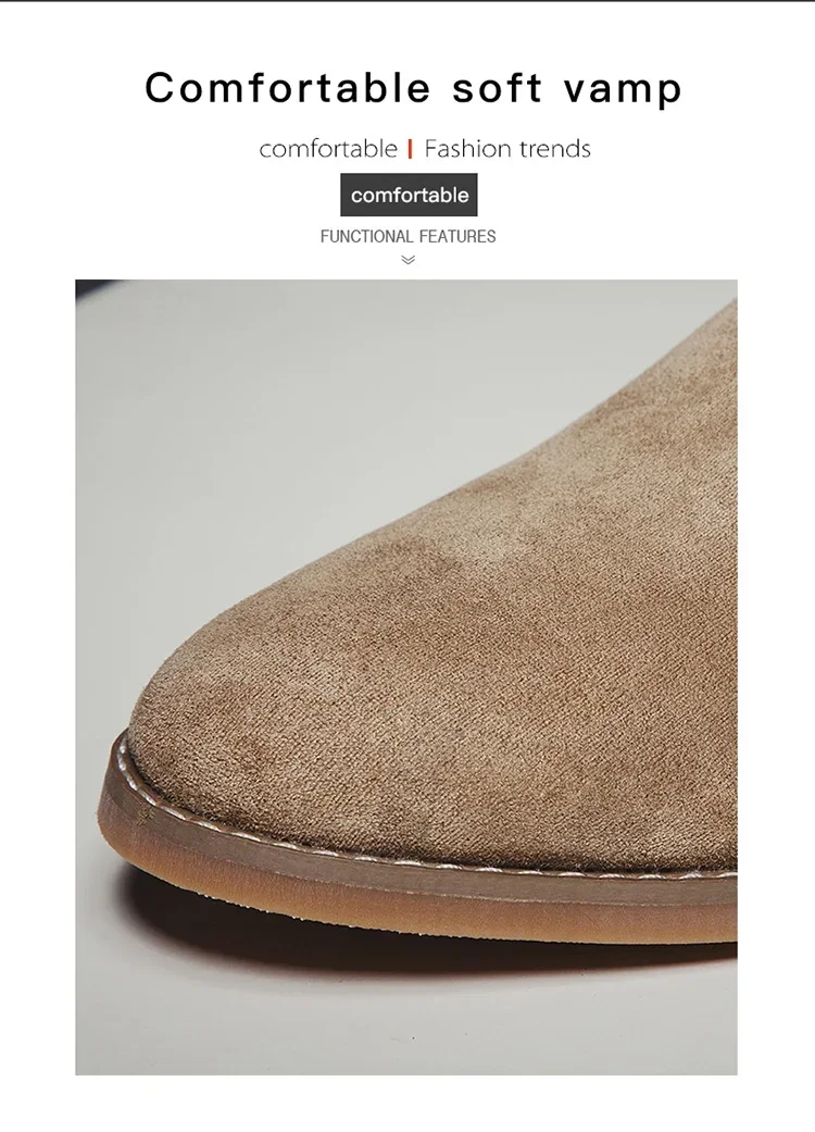 Modische braune Chelsea Boots für Herren im britischen Stil, hochgeschnittene Wildlederschuhe mit Schnürung und spitzer Zehenpartie, Herren-Knöchelstiefel – Detail 6