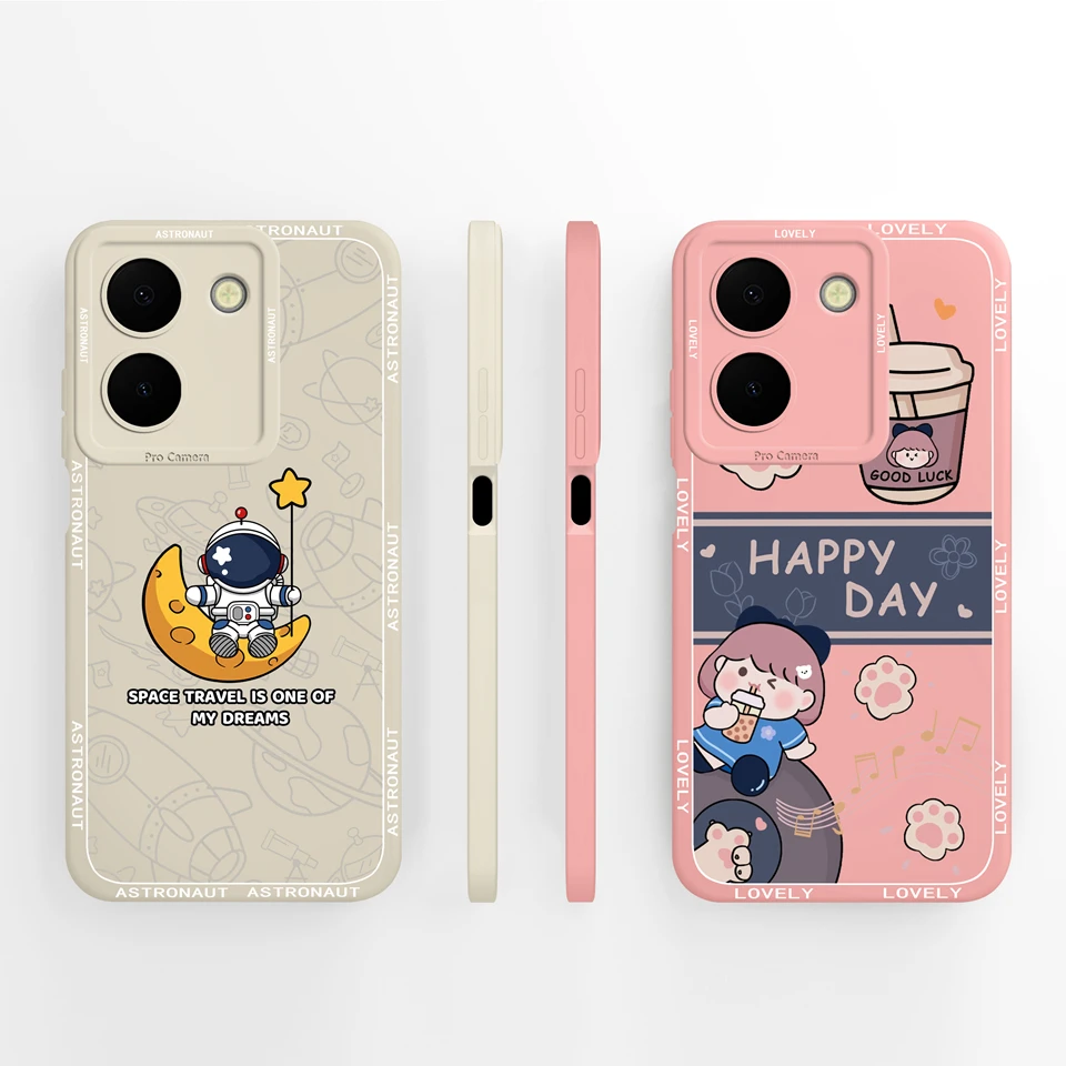 Cases For Vivo Y36 4G 5G Cartoon Fashion Girl Liquid Silicone Antifouling Durable Anti-drop Shell For vivo y36 4g 5g Cover Funda