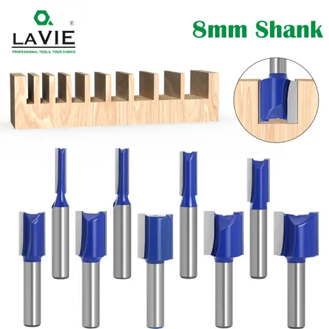 LAVIE 1pc 8mm 생크 스트레이트 비트 텅스텐 카바이드 더블 플루트 라우터 비트 목재 목공 도구 C08-002 용 밀링 커터