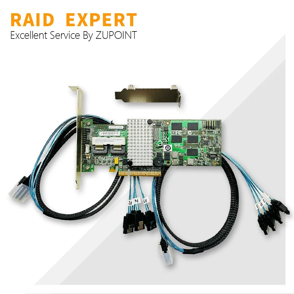 

Плата RAID контроллера ZUPOINT M5015, карты расширения SAS 6 Гбит/с PCIe + 2 шт. кабелей SFF8087 на SATA