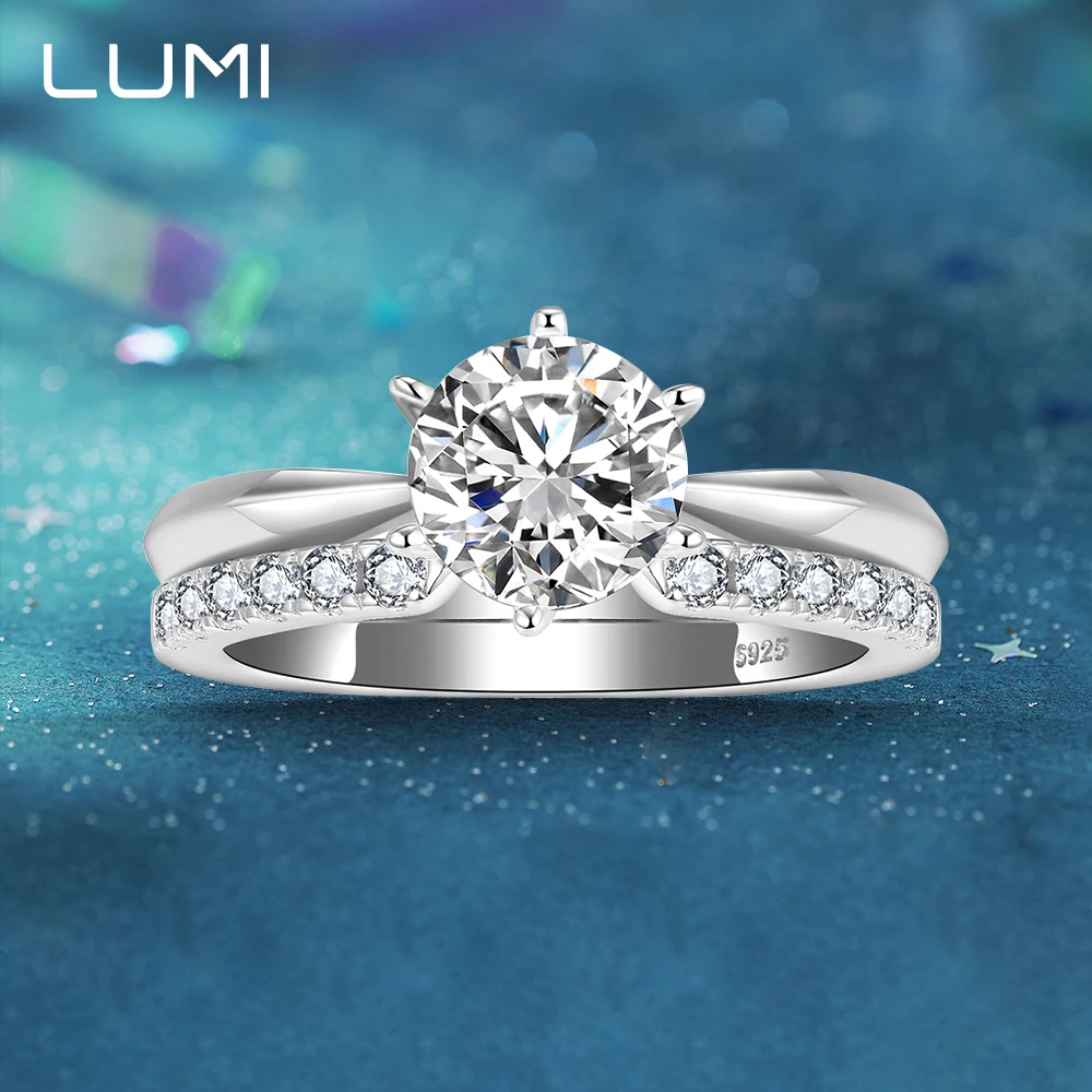 

LUMI Classic 6 claws 1cctw Moissanite S925 Silver Ring for Lab Diamond Party Anniversary Birthday Present Engagement Jewelry