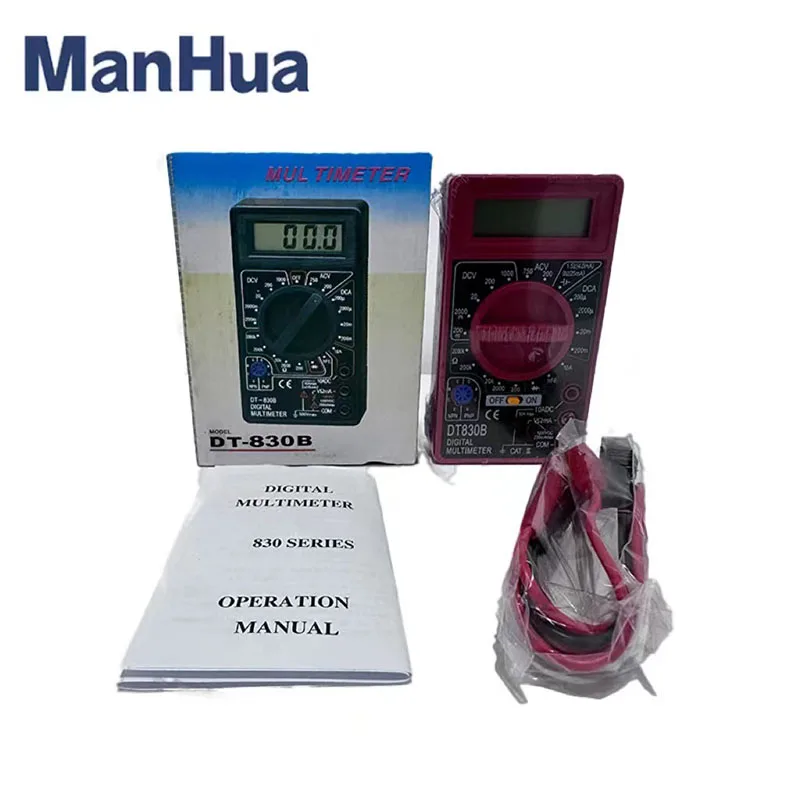 ManHua DT830B Mini Digital Multimeter with LCD Overload Protection Voltage Amperage Test Probe DC AC Red
