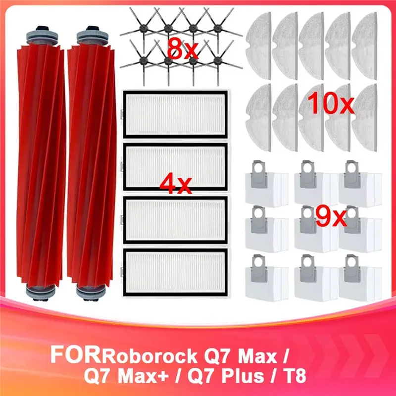 

Запчасти для робота-пылесоса Roborock Q7 Max / Q7 Max+ / Q7 Plus / T8: основная и боковые щетки, HEPA-фильтр, насадка для влажной уборки - A77G