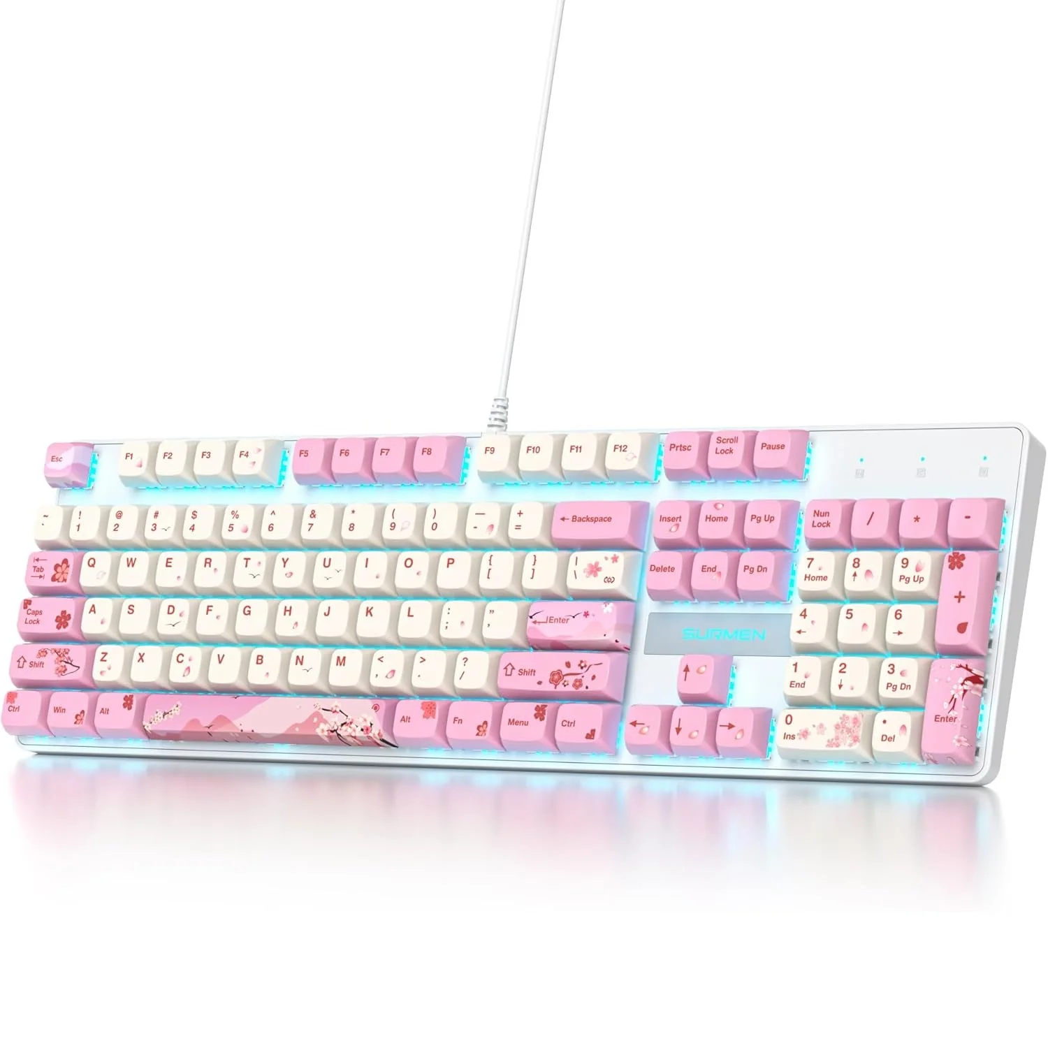 104-key mechanical gaming keyboard, 100% backlit gaming keyboard RGB with numeric keypad (104 Flower)