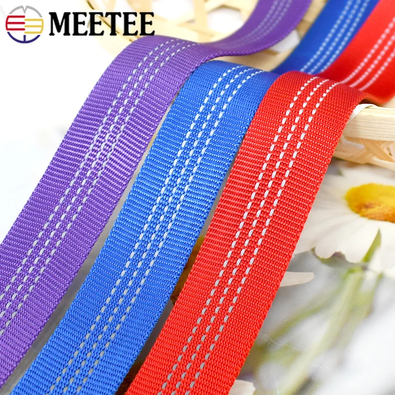 2/4/10M 25mm Meetee Tubular Webbing Strap Hollow Reflective Ribbon Tape Backpack Belt Double-layer Band Bag Sewing Accessories