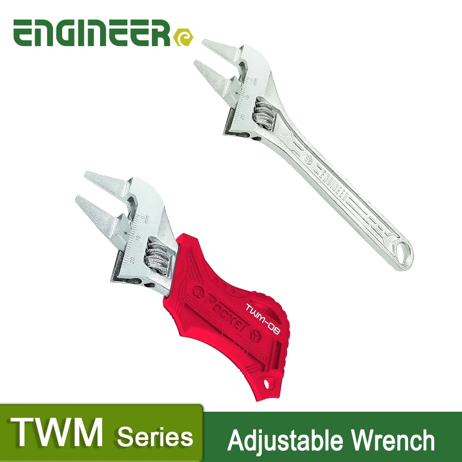 ENGINEER Ultra Slim Adjustable Wrench Set Chrome Vanadium Steel 24mm Adjustable Made in Japan TWM-07 TWM-08