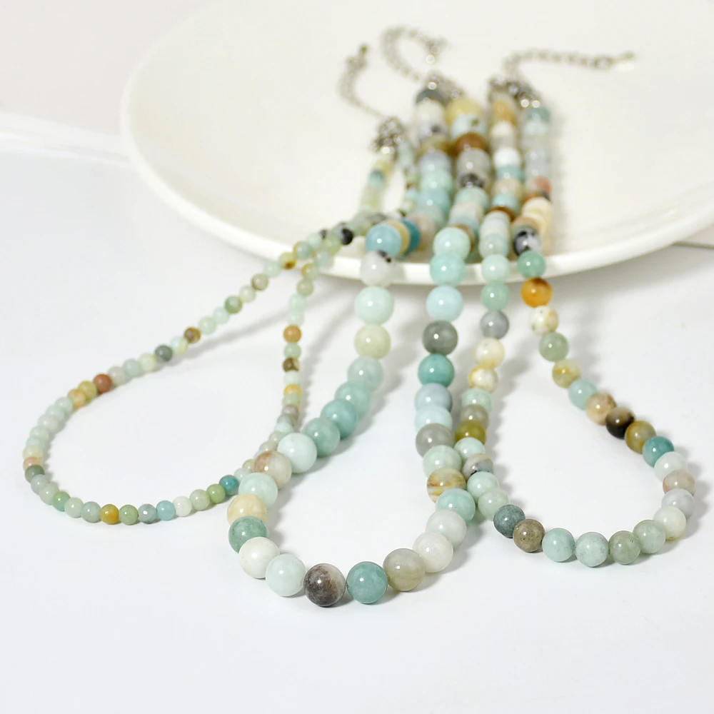 4mm 6mm 8mm Natural Stone Amazonite Round Beads Necklace Bohemian Women\'s Fashionable Charm Handmade Jewelry Accessories