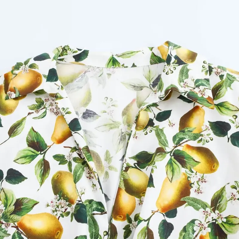 قميص نسائي قطني مطبوع لخريف 2024 مع ربطة عنق وأكمام طويلة وياقة مقلوبة متعدد الاستخدامات بخصر مرتفع وطول قصير وتصميم عصري #2