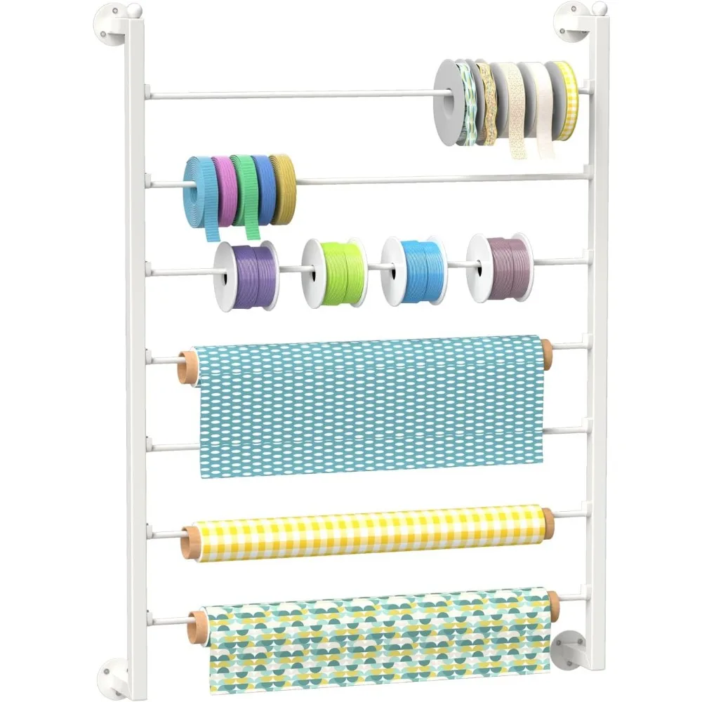 

Ribbon Holder Organizer, Wall Mounted Ribbon Storage Rack, 7 Tier Metal Ribbon Storage Organizer for Craft Room - White