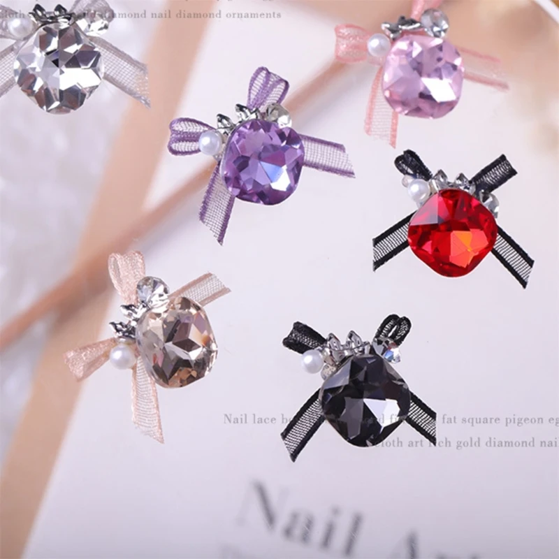 DIY Nail Art with Rhinestones 3pcs Organza Bowknot High Quality Fingernail Decoration for Salon or Home Use