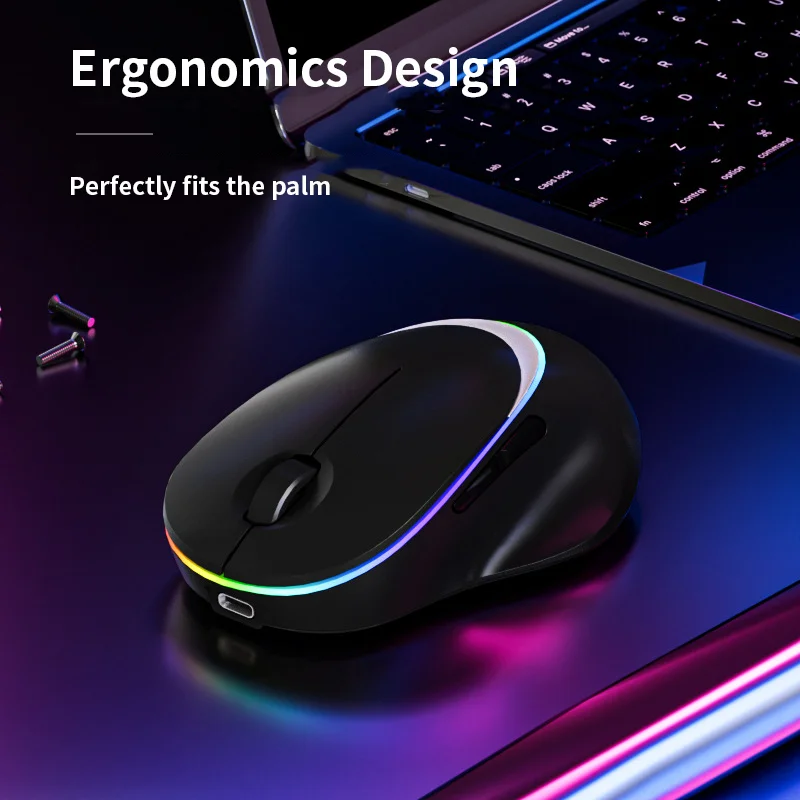 Mouse Bluetooth wireless dual-mode 2.4G Ricaricabile Cool RGB Effetto luce Ergonomia Design Uso in ufficio o gioco Mause