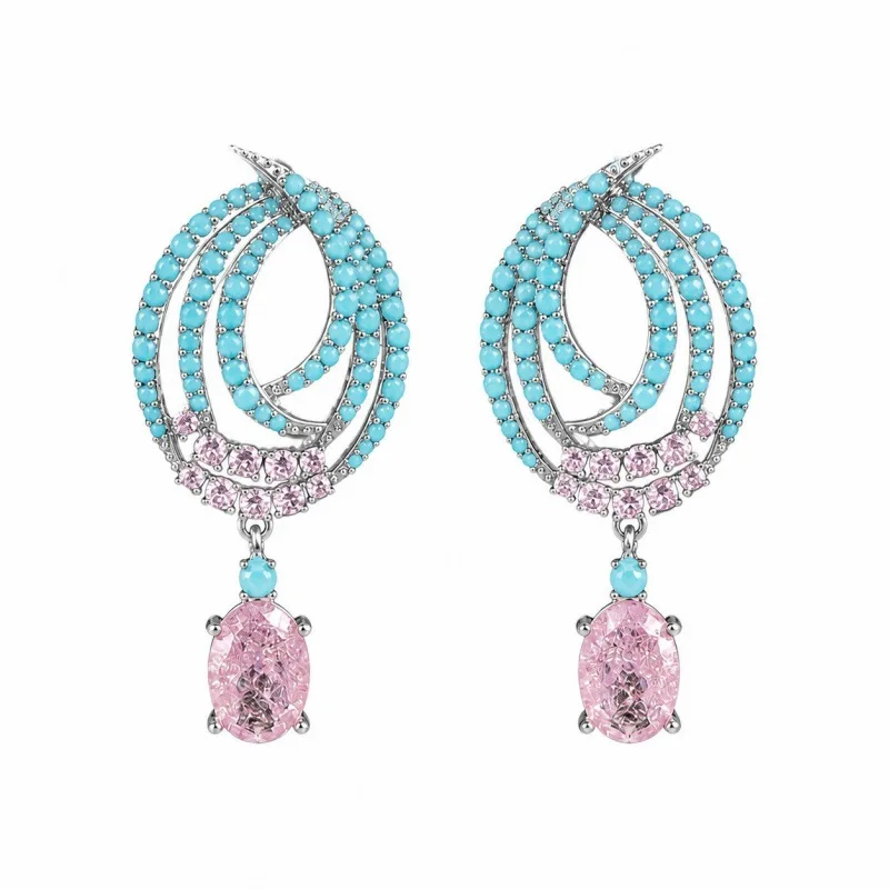 Colorful Ice Flower Zircon Earrings, Hollow Water Drop Dangle Earrings with S925 Silver Needle, Luxury Women Drop Earrings for D