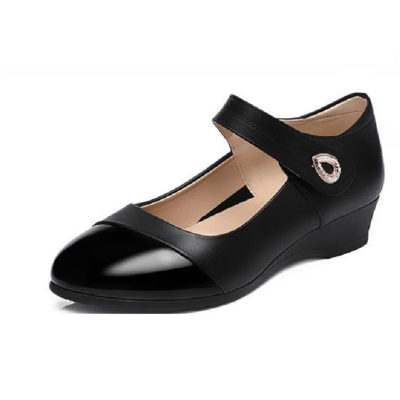 Sapatos Women Fashion Sweet Light Weight Round Toe High Quality Buckle Strap Wedge Heel Shoes Lady Classic Black & Red Shoes B11