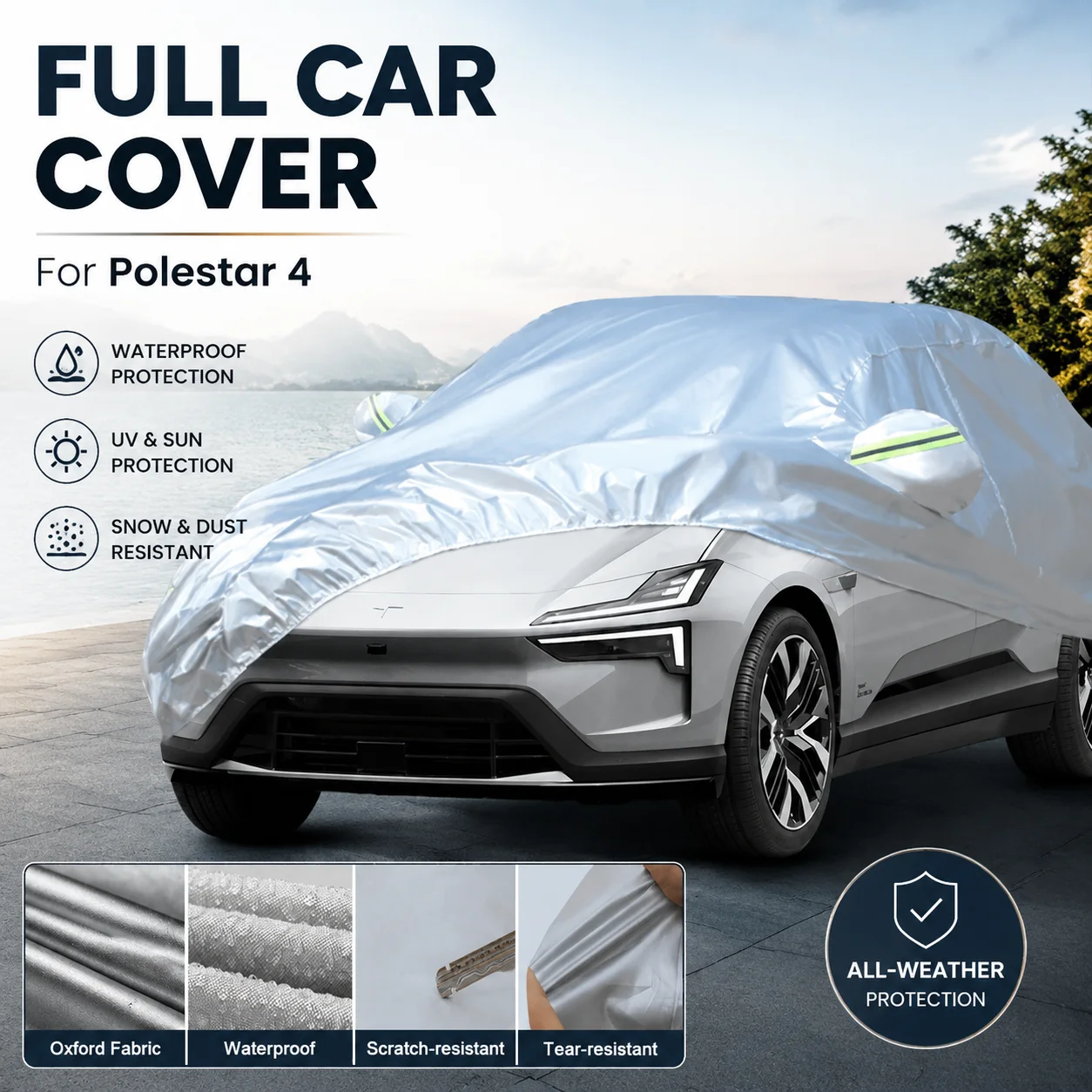 Waterproof Outdoor Full Car Cover Reflective Strips Snowproof Dustproof UV Protection For Polestar 4 Auto Exterior Accessory