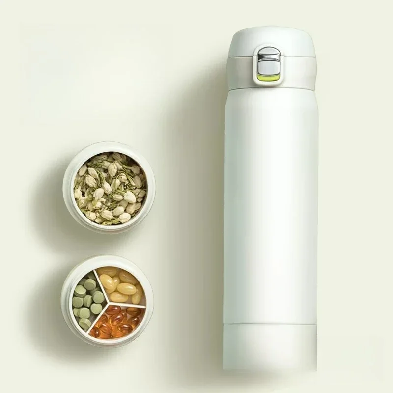 With Pill Compartment Cup Creative Medicine Box Stainless Steel Water Cup Two-in-one with Medicine Compartment