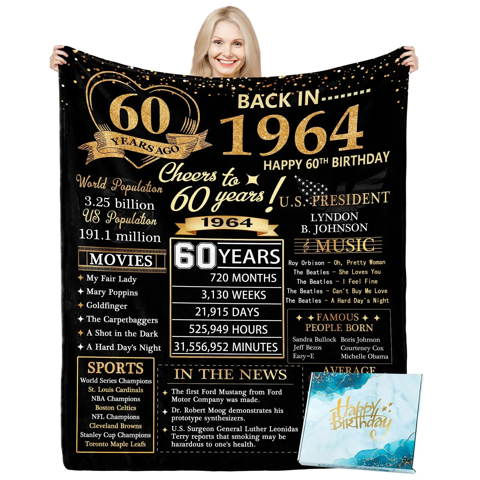 60th Birthday Blanket for Men and Women, 60th Birthday Gift, Decorations for Her Him or Family Friends