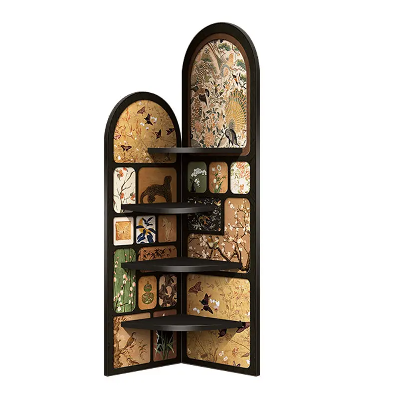 Medieval floor ornament corner cabinet retro shelf multi-layer storage triangular cabinet