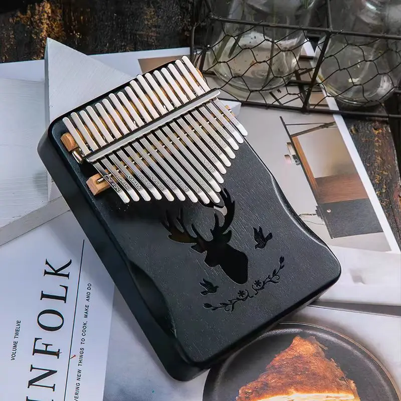 Electric Kalimba Thumb Piano 17 Keys Mahogany Finger Mbira Kids Adults Instrument Bear Shaped Transparent (NATURAL)