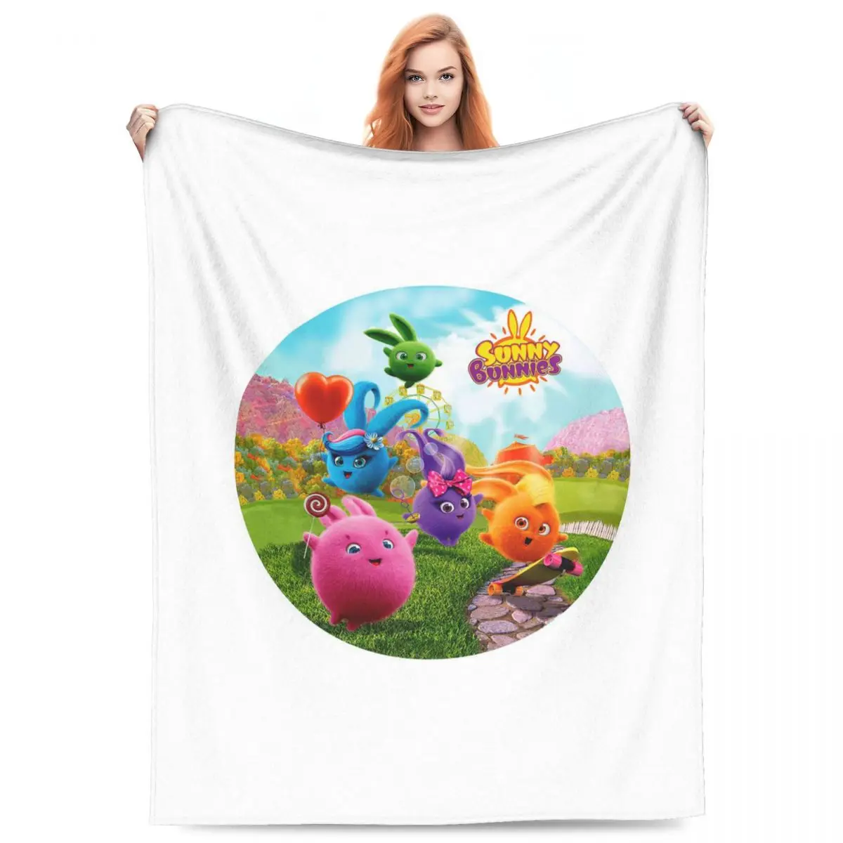 Sunny Bunnies Anime Cartoon Blanket Fleece Sofa Throw Blanket Portable for Couch Bedding Outdoor Throws Bedspread Quilt