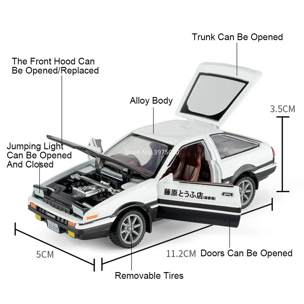 1:43 pagani zonda r toyota ae86 carros modelos de brinquedo liga diecast liberação rápida capô do motor modelo em miniatura para presentes de aniversário da criança