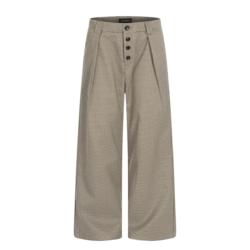 

GXFortune Men's And Women's Loose Straight Leg Suit Pants Vintage American Plaid Design CleanFit High Waist Polyester Fiber