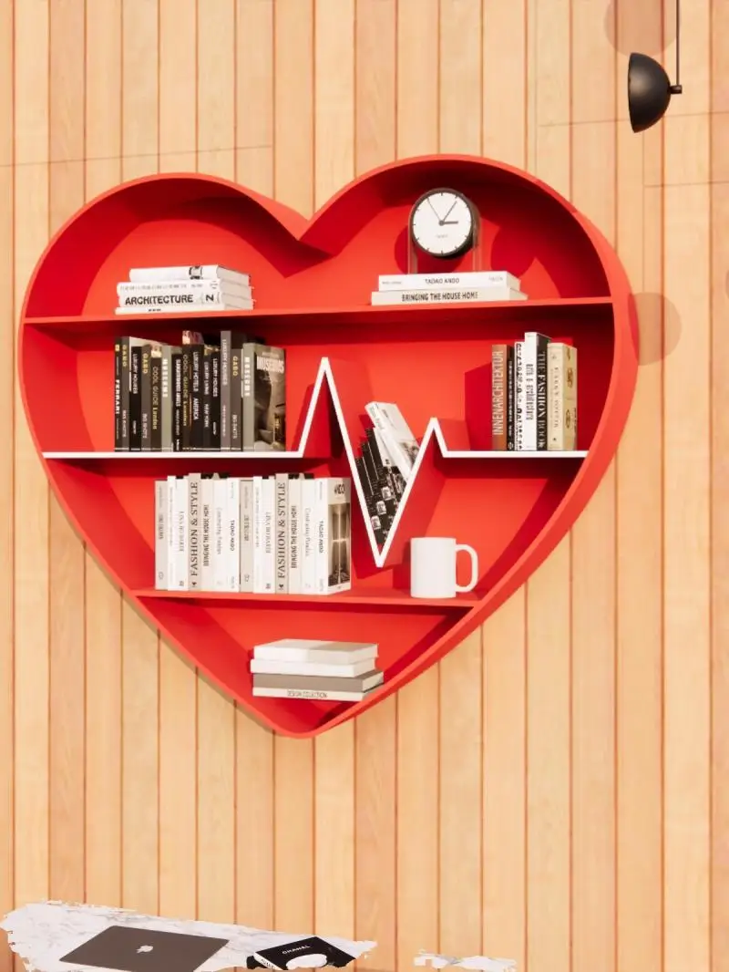 Tieyi custom love wall decoration heart-shaped grid bookshelf library wall office display bookcase bookshelf