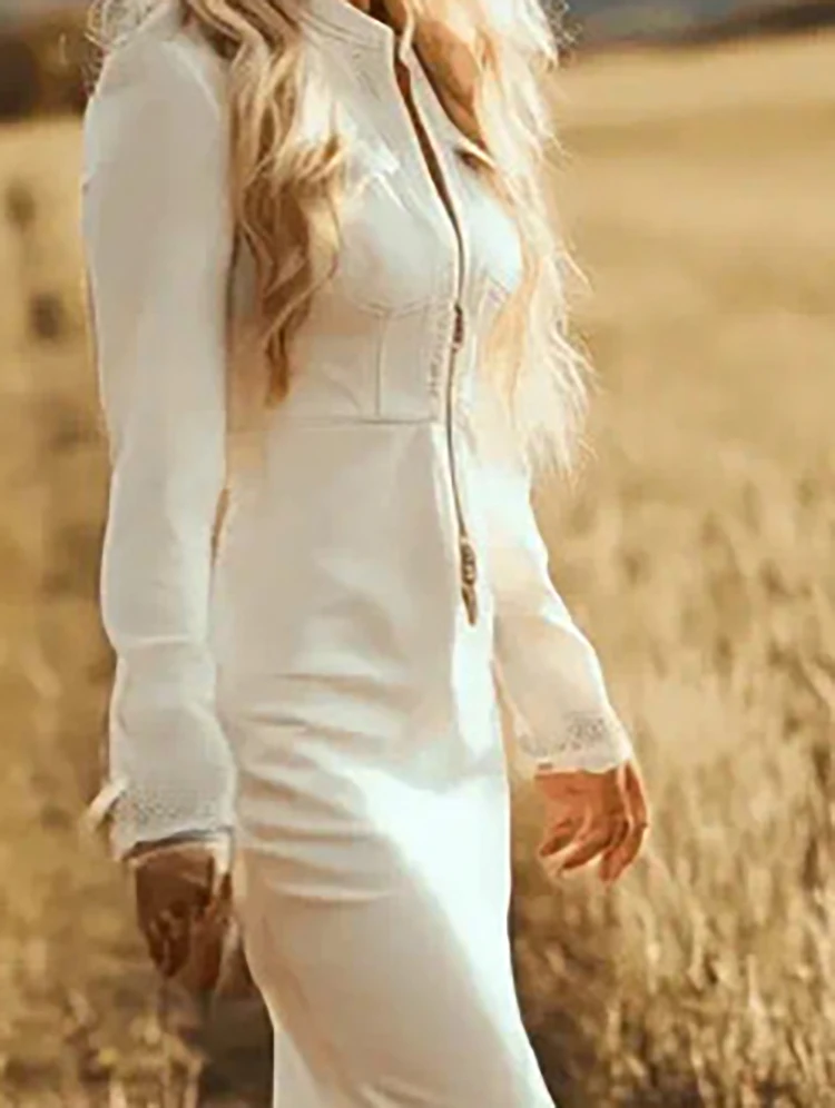 

Chic Hollow Out Tassel Hem Women's Dress Casual O-neck Long Sleeve Bodycon Dress Fashion Solid Color Zipper Slim Wrap Hips Dress