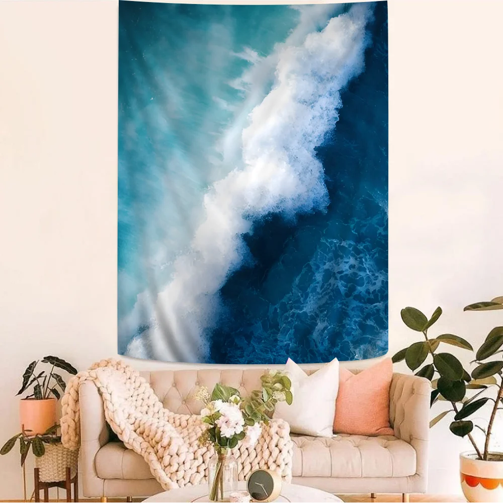 

Ocean Blues Printed Large Wall Tapestry Hanging Tarot Hippie Wall Rugs Dorm Home Decor