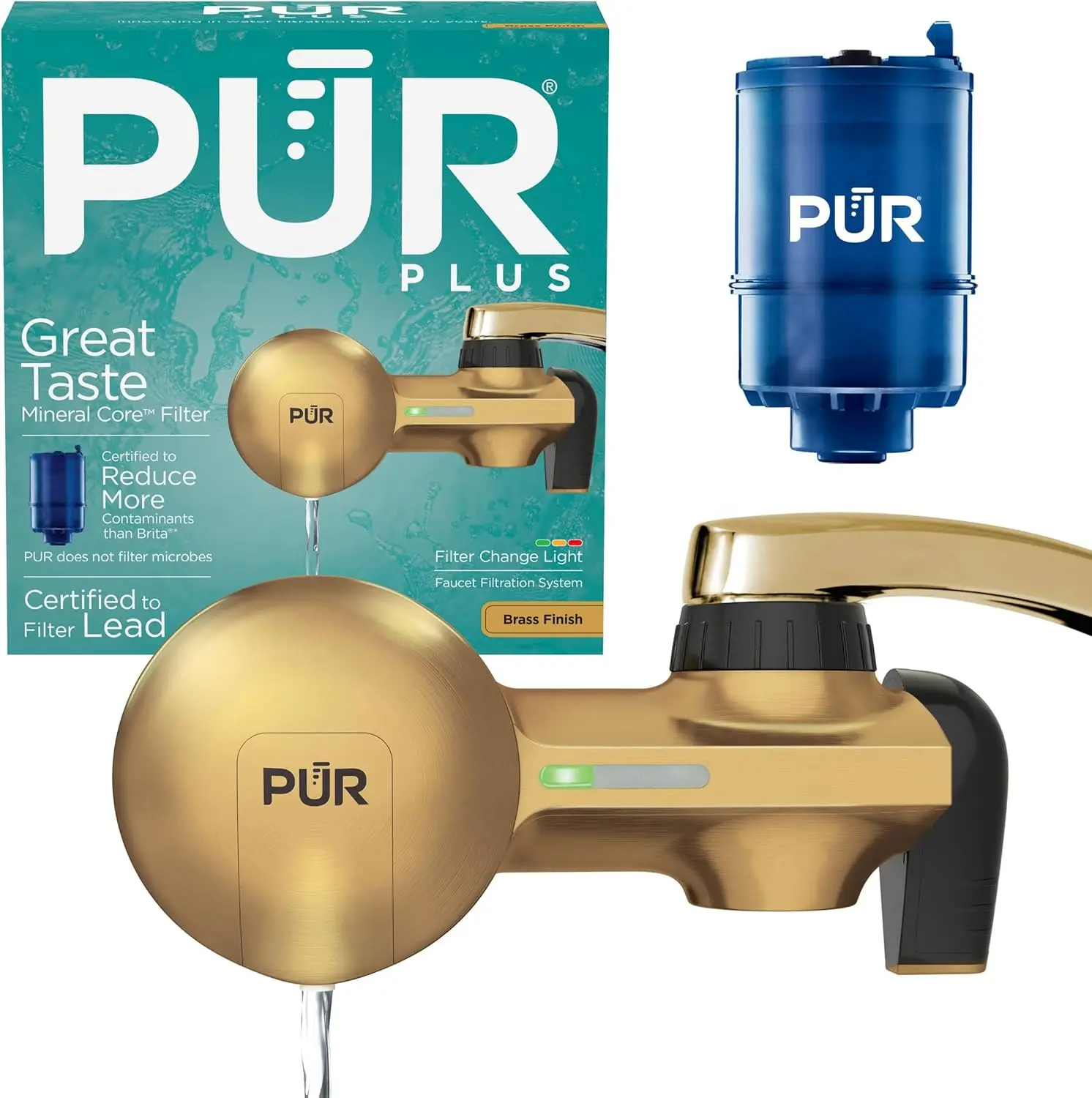 

Plus Faucet Mount Water Filtration System with Mineral Core Filter, Horizontal, Brass, PFM410F