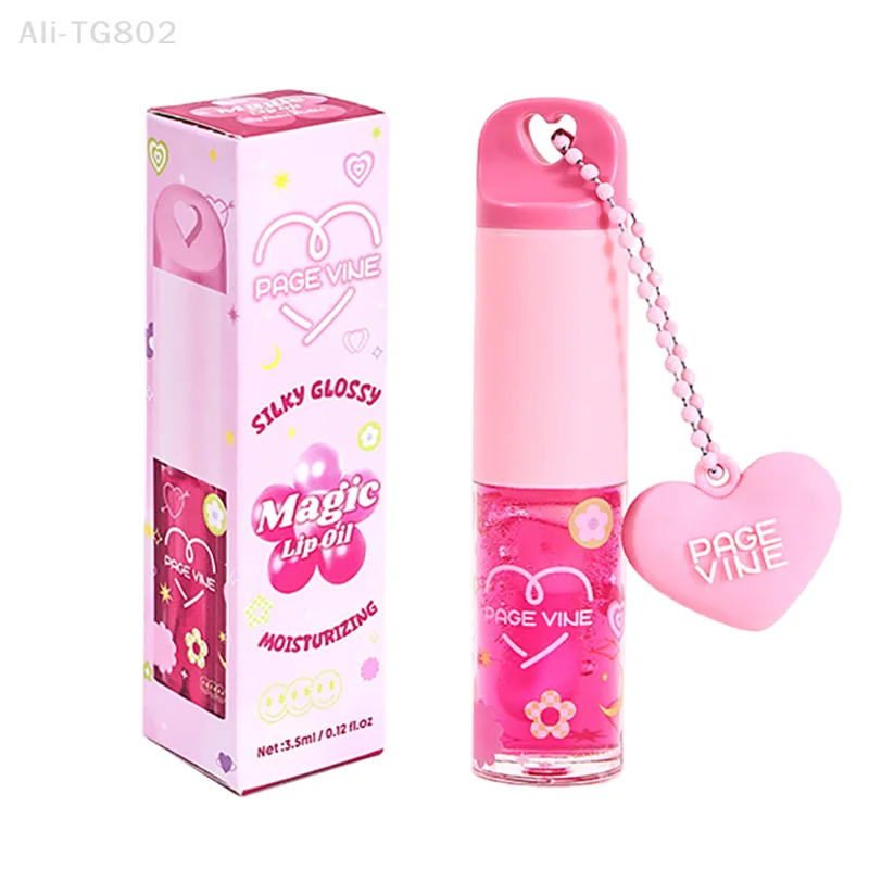 1Pc Long-Lasting Moisturizing Lip Gloss Easy Halo-Dyeing Mirror Finish Water Glass Lipstick with Love Pendant Pouty Lips Makeup