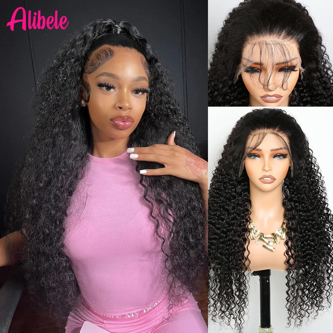 

ALIBELE Curly Transparent Lace Front Wig 13x4 Human Hair Pre Plucked 12A Virgin Hair Lace Frontal Wig For Black Women