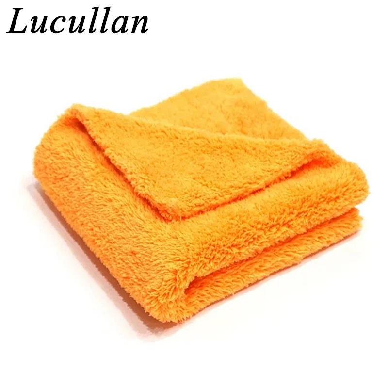 Lucullan-toallas de microfibra sin bordes de felpa súper gruesa naranja, paños de limpieza para el cuidado del coche, Trapos de secado de detalles