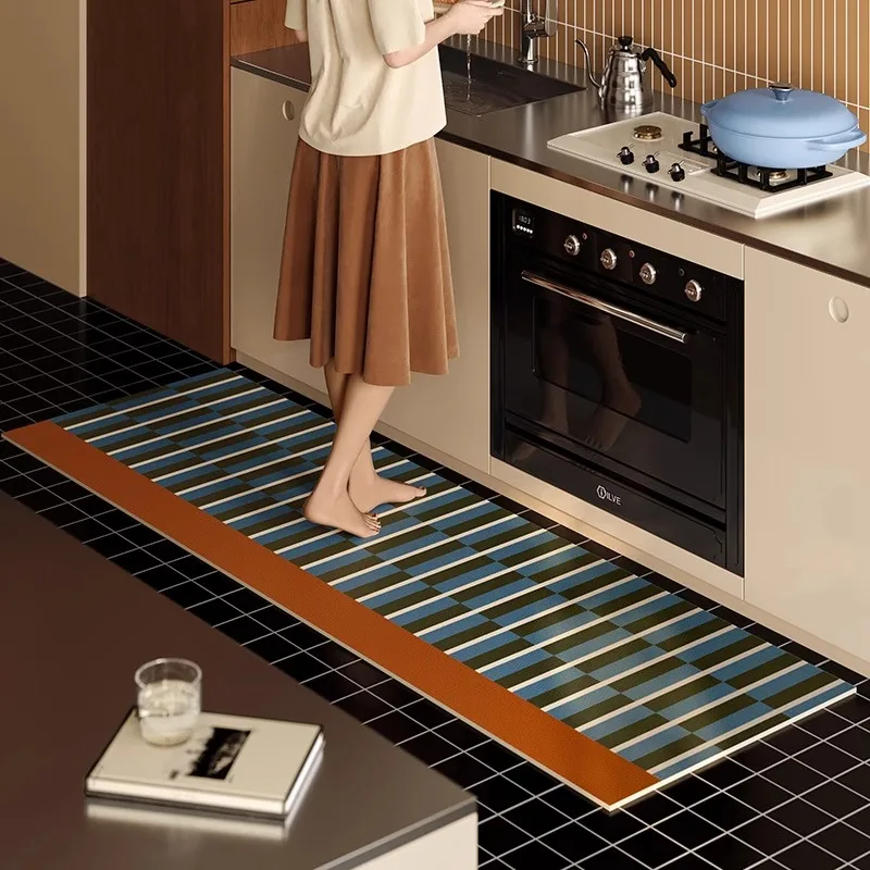 Checkerboard Plaid Kitchen Rug Mid-century Modern Style Kitchen Carpet Oil-proof Waterproof PVC Leather Washable Floor Mat Ковер