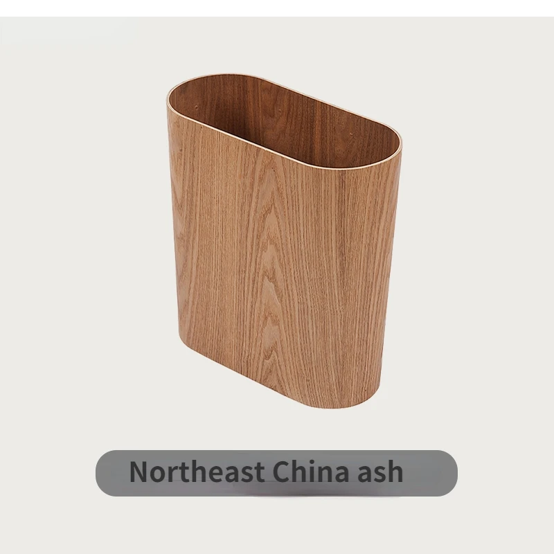 Nordic wooden trash can large-capacity with lid kitchen solid wood paper basket storage supplies