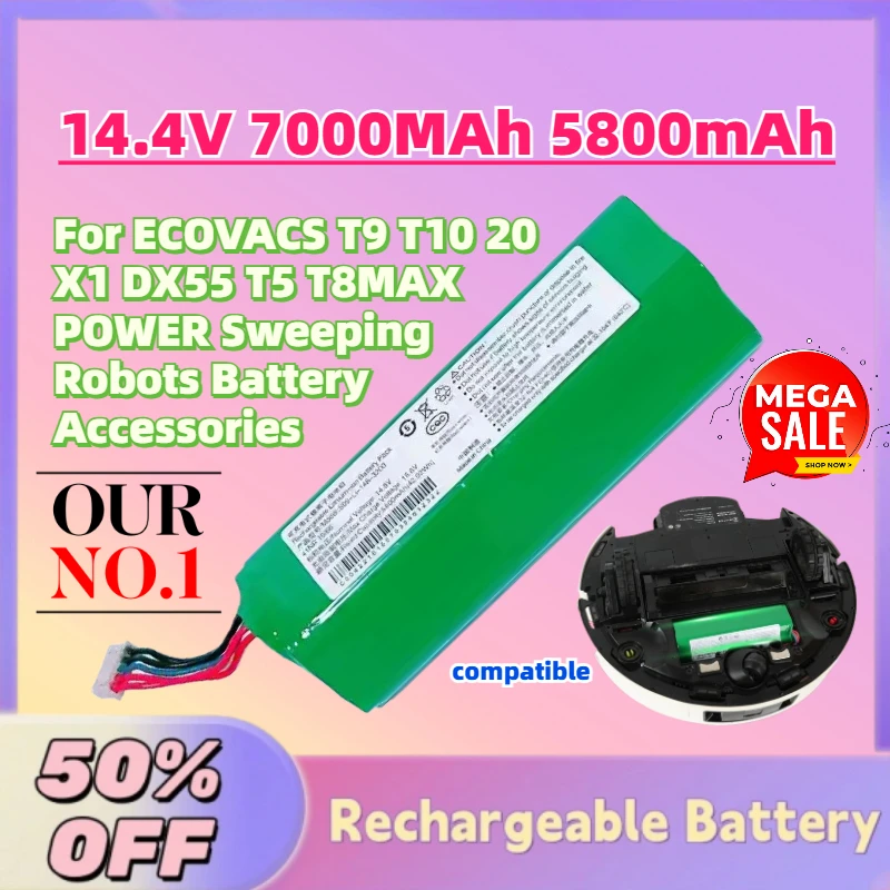 

Высококачественная новая батарея 14.4V 7000mAh 5800mAh для роботов-пылесосов ECOVACS T9 T10 20 X1 DX55 T5 T8MAX POWER, аксессуары для батарей