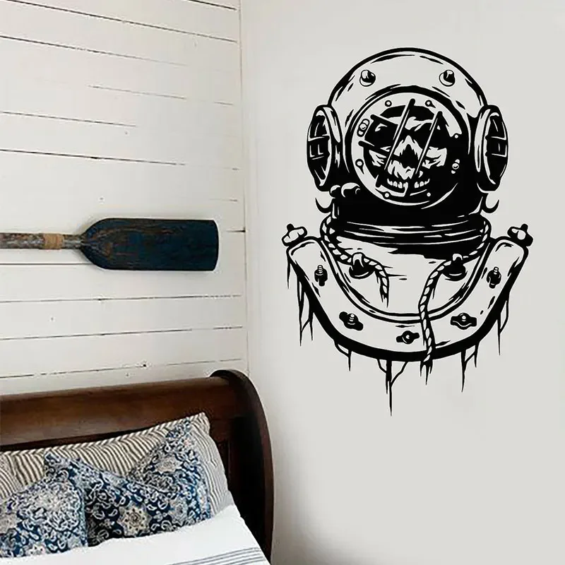 Vintage Diving Diver Helmet Skull For Sailor Stickers Vinyl Nautical Home Decor Boys Room Kids Bedroom Decals Mural A189