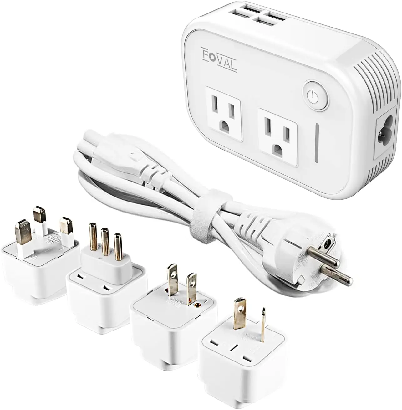 

220V to 110V Travel Voltage Converter with 4-Port USB, Universal Plug Adapter for Hair Tools - White