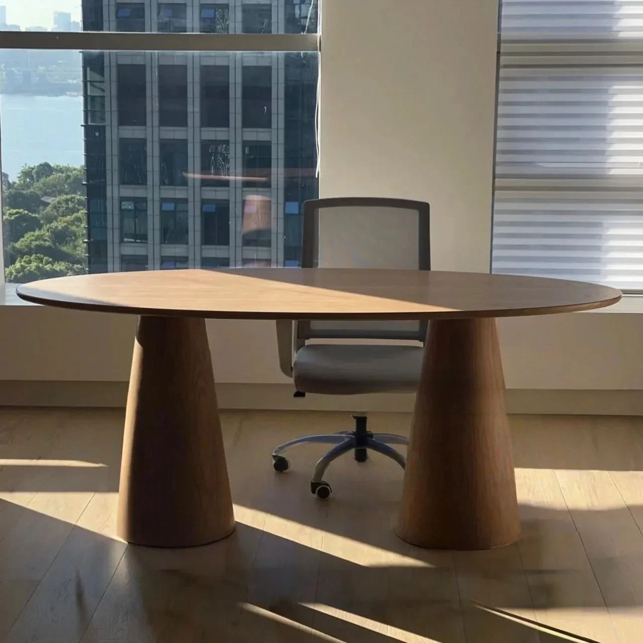 

Nordic solid wood creative oval dining table ash wood living room tea table special-shaped writing desk