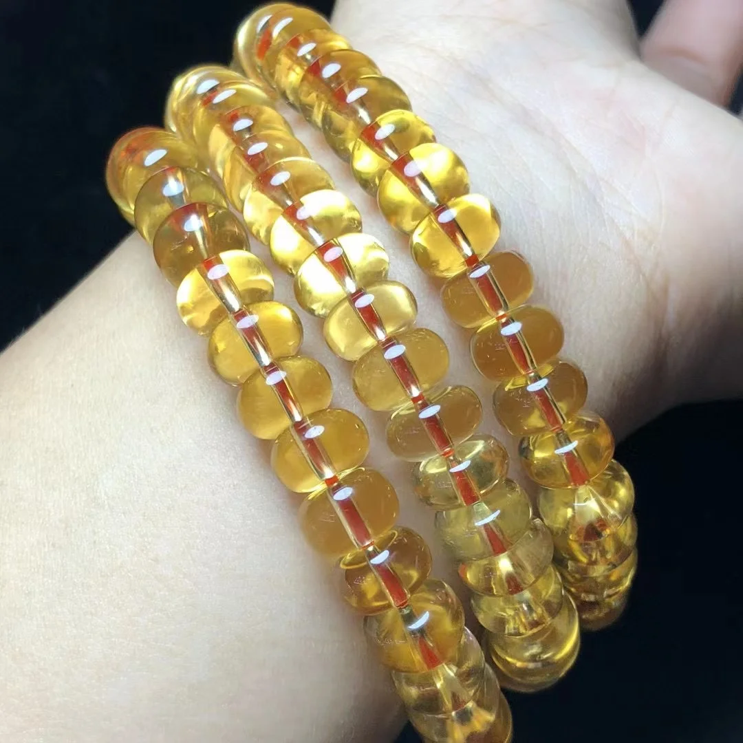 Natural Citrine Bracelet Handmade Yellow Crystal Quartz Jewelry Stretch Bangle Children Birthday Gift 1pcs