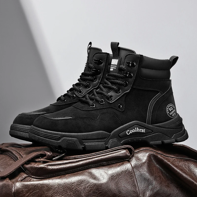 

Лидер продаж, черные мужские байкерские ботинки, удобные уличные мужские ботинки на платформе, уличные мотоциклетные ботинки, мужские ботильоны botas para hombre