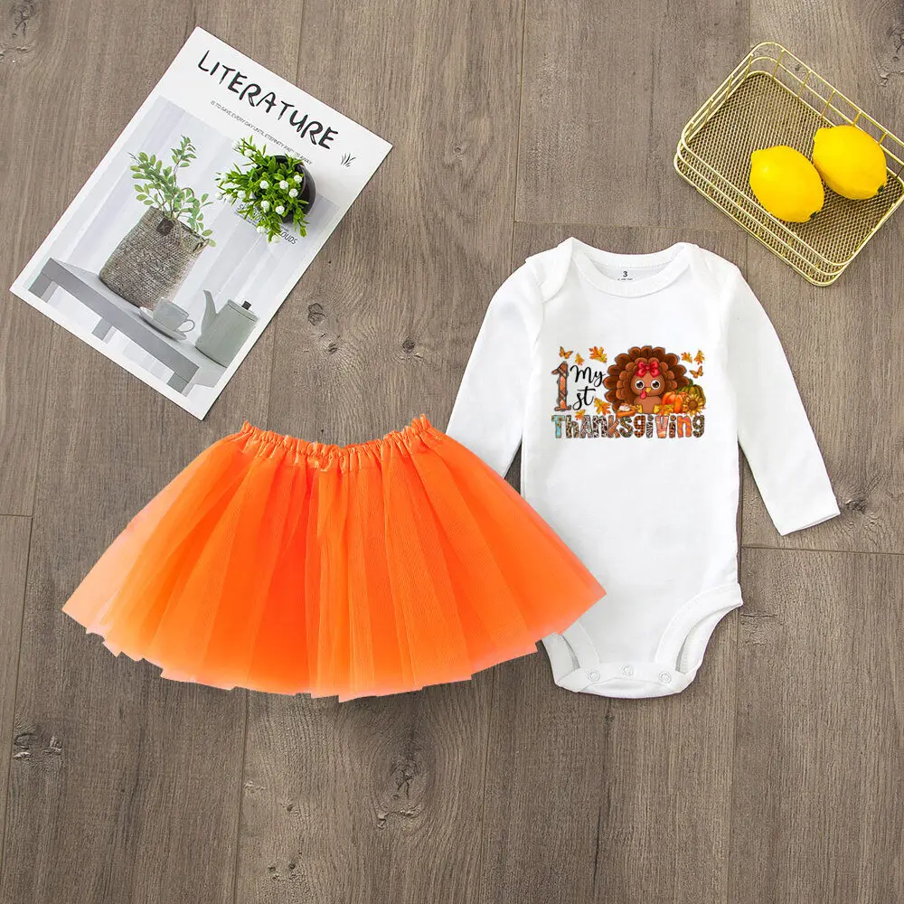 My 1st Thanksgiving Baby Girl Tutu Dress Set Fall Baby Outfit Babys First Thanksgiving Romper +tutu Dress Clothes