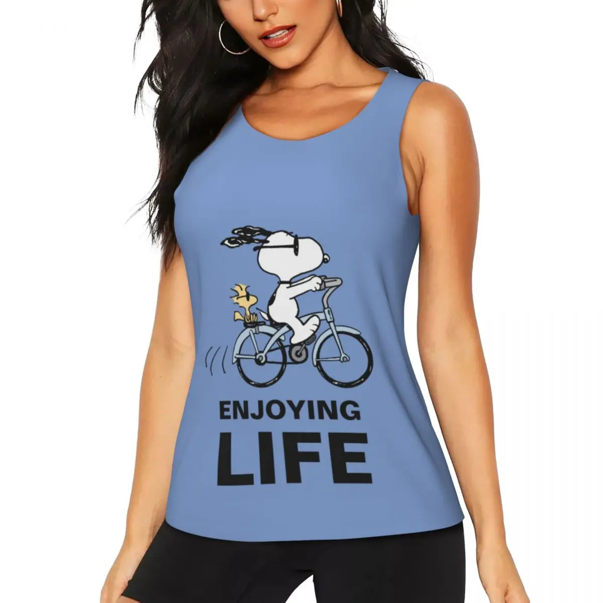 

Custom Snoopy & Woodstock Bicycle Workout Crop Tank Tops for Women Seamless Cartoon Yoga Running Sports Bras