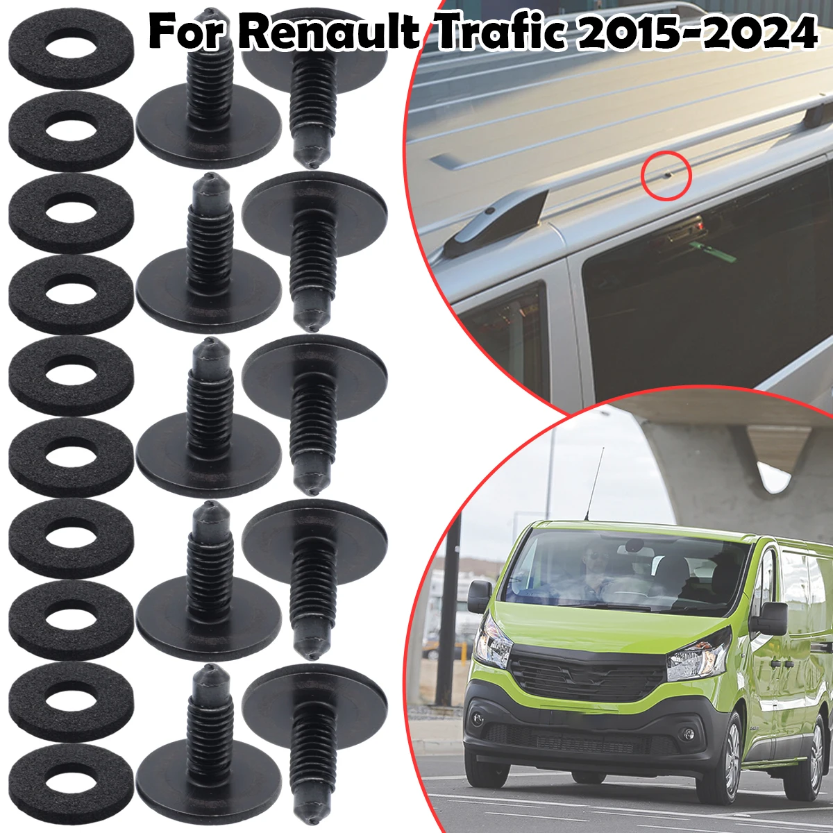 

10SET WHT006148 Roof Rack Holes Panel Blanking Black Screws Bolts Sealed For Renault Trafic 2015-2024 Trucks Trafic 2022-2024