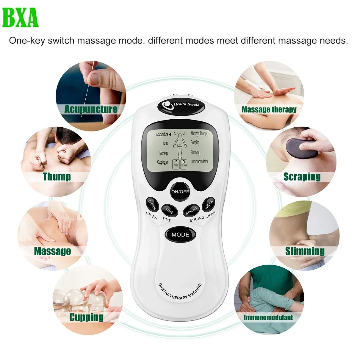 Multilingual 8 Mode Electric EMS Tens Muscle Stimulator EMS Acupuncture Face Body Massager Digital Therapy Herald Massage Tool