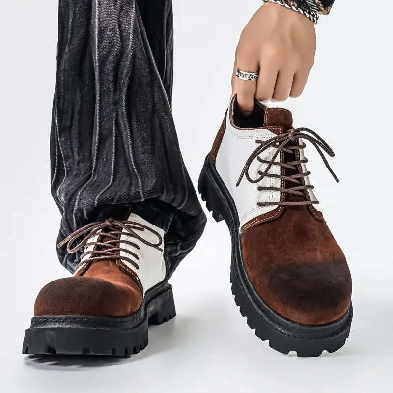 أحذية جلدية ريترو كبيرة الرأس موضة ديربي أحذية مصمم اليد القيام منصة قديمة أحذية رياضية رجالية فاخرة رجل عمال الأحذية #1