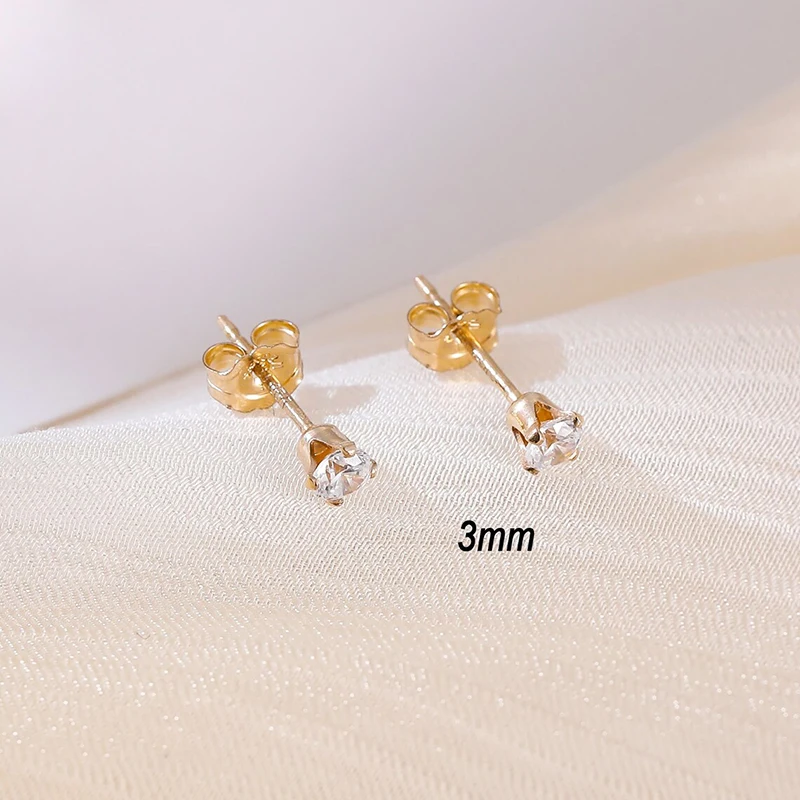 Boucles d'oreilles à tige en diamant CZ rempli d'or 14 carats, boucles d'oreilles hypoallergéniques simples, minuscules et rondes