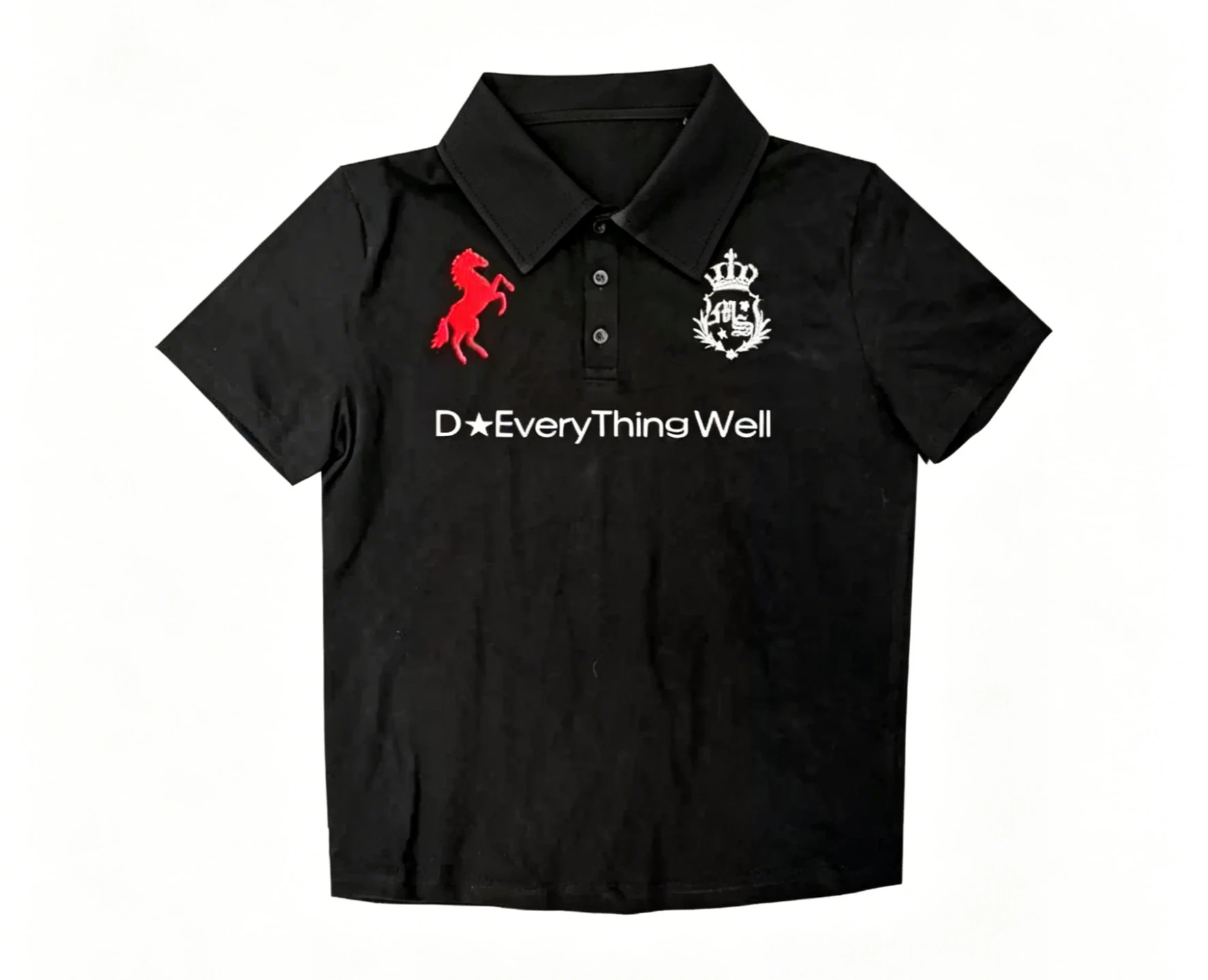 War Horse Original Print Double-Process Shoulder Slimming Street Style Polo Shirt Short Sleeve for Men and Women