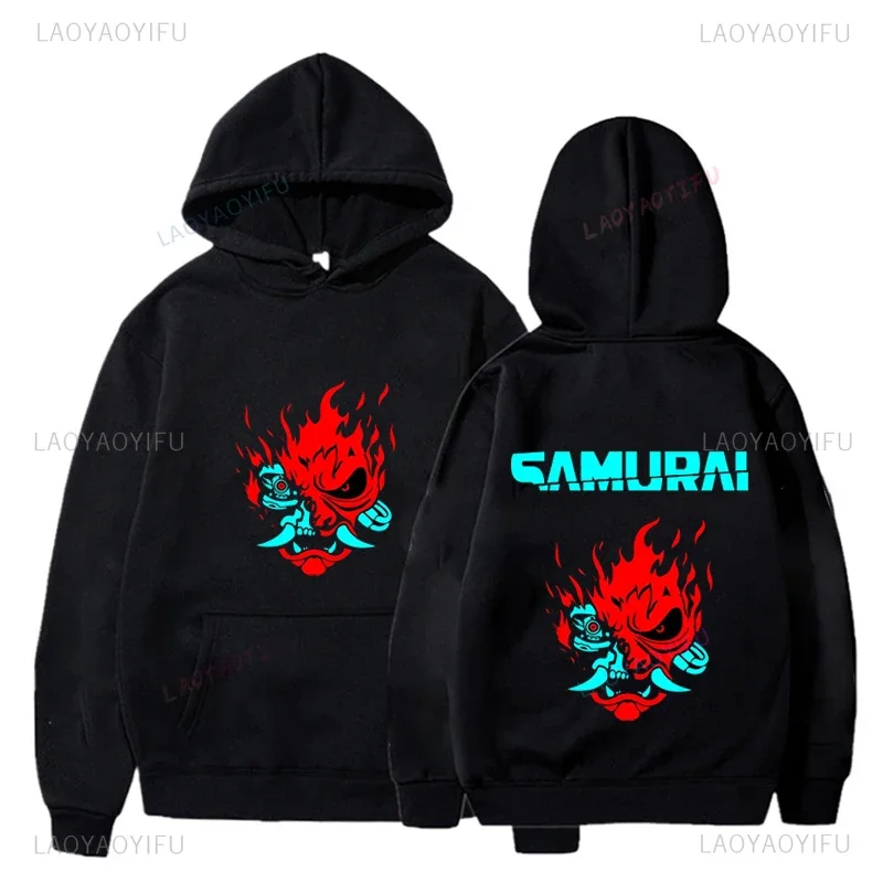 Leisure Street Fashion  Samurai Retro Japanese Gaming 2077  Autumn Winter Sportswear Pullover Hoodies  Hot Sale