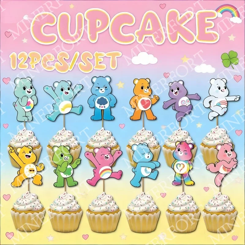 Care Bears Cupcake-Deko Cartoon-Verzierung für Geburtstag Hochzeit Babyparty Festival Picknick Versammlung Hausparty-Zubehör