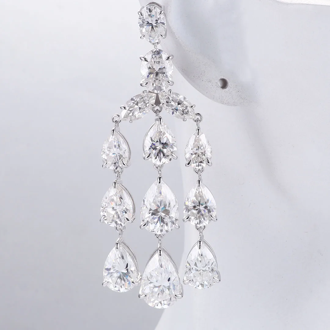 Provence Luxury Drop Earrings With Pear Cut Moissanite For Women Tassel Design 925 Silver Jewelry Anniversary Party Dating Gift